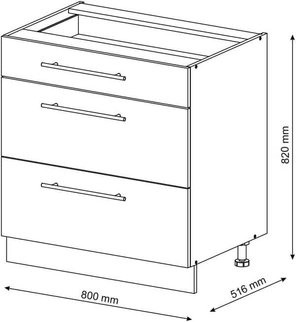 Vicco Meuble Cuisine Fame-Line, Anthracite-Or/Chêne de Force doré, 80 cm avec 3 tiroirs, sans Plan de Travail
