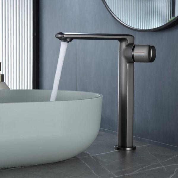 Robinet De Lavabo Pour Salle De Bain, Mitigeur Haut En Gris Avec Hauteur De Bec De 259 MM, Robinetterie Salle De Bain Chaud Et Froid RéGlable, Design Moderne De Mitigeur Salle Bain, Laiton