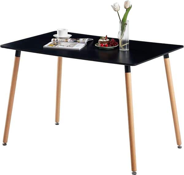 Ensembles de Meubles de Salle à Manger, Rectangulaire Table avec 4 Chaises de Hêtre pour Cuisine, Salon, Bureau((Table Noir+ 4 Chaises Noir)