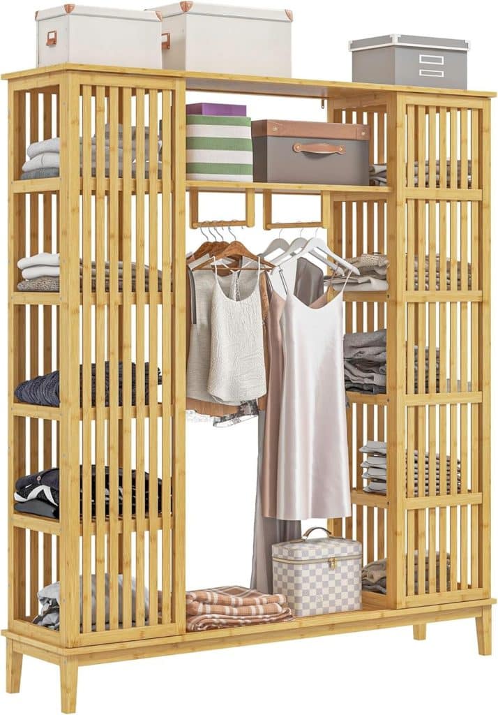 Test : armoire penderie HOMCOM en bambou, modèle naturel avec portes coulissantes