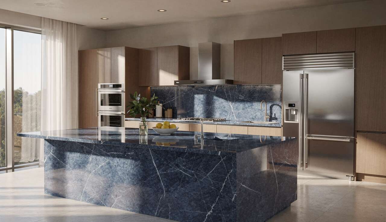 Du marbre bleu dans la cuisine Du marbre bleu dans la cuisine