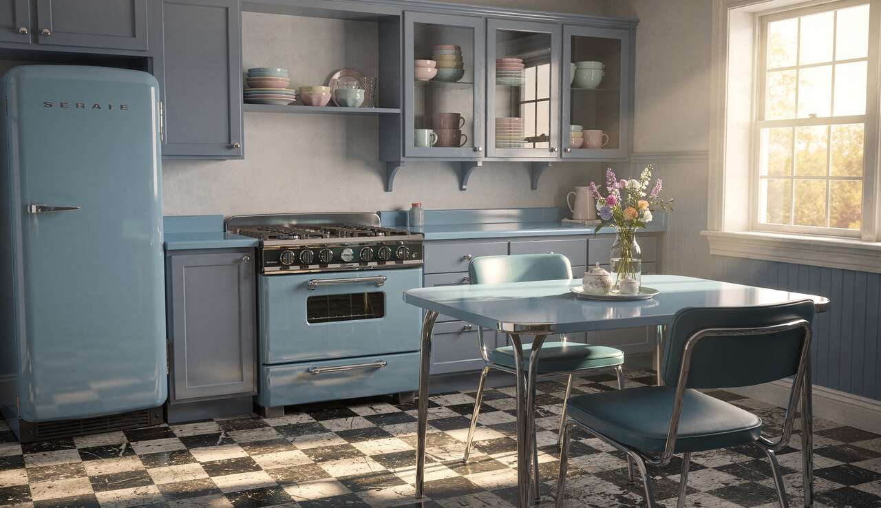 Une cuisine bleue inspirée des années 50 Une cuisine bleue inspirée des années 50