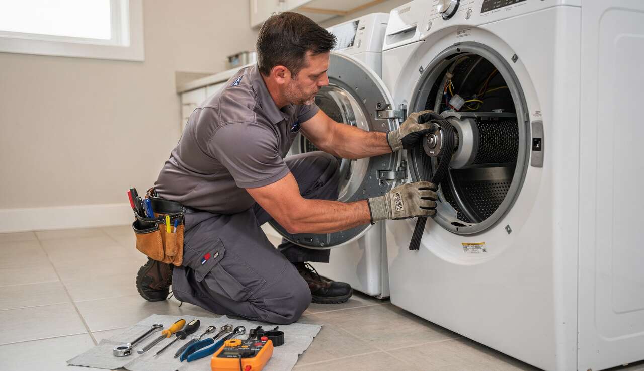 Installation de la nouvelle courroie Installation de la nouvelle courroie