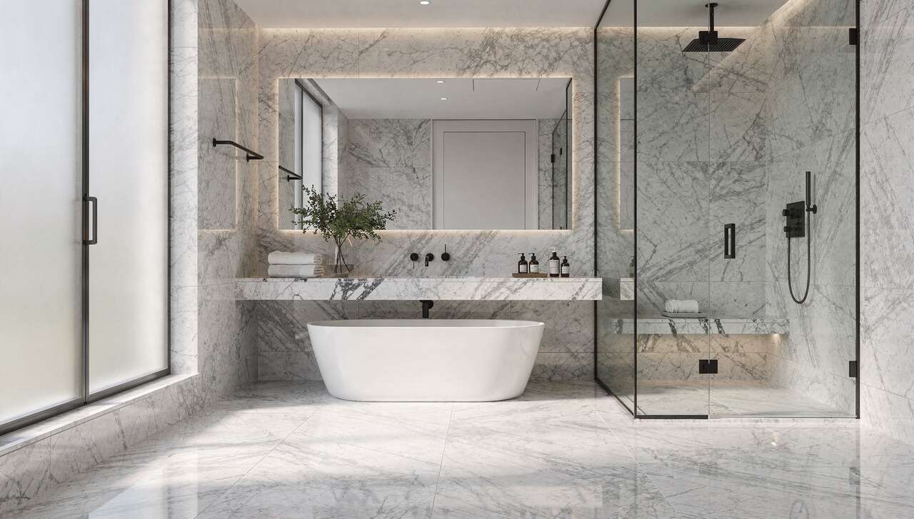 Salle de bains : un espace &eacute;l&eacute;gant gr&acirc;ce au marbre