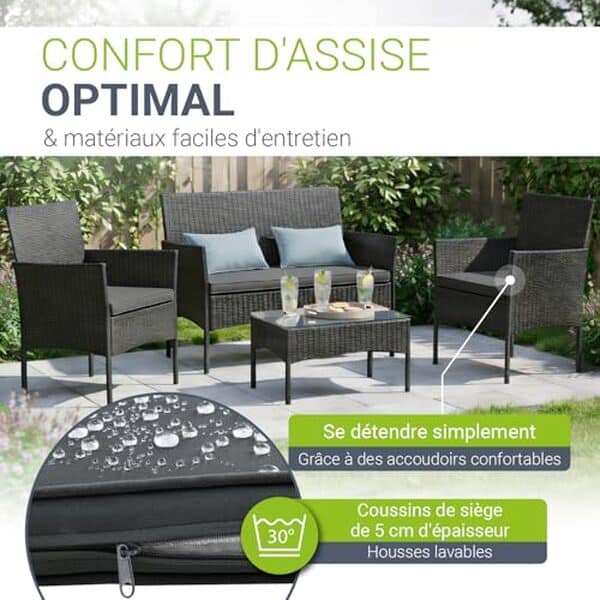 Découvrez notre test complet du salon de jardin Juskys Fort Myers : un design élégant et confort optimal pour accueillir 4 personnes dans votre espace extérieur.