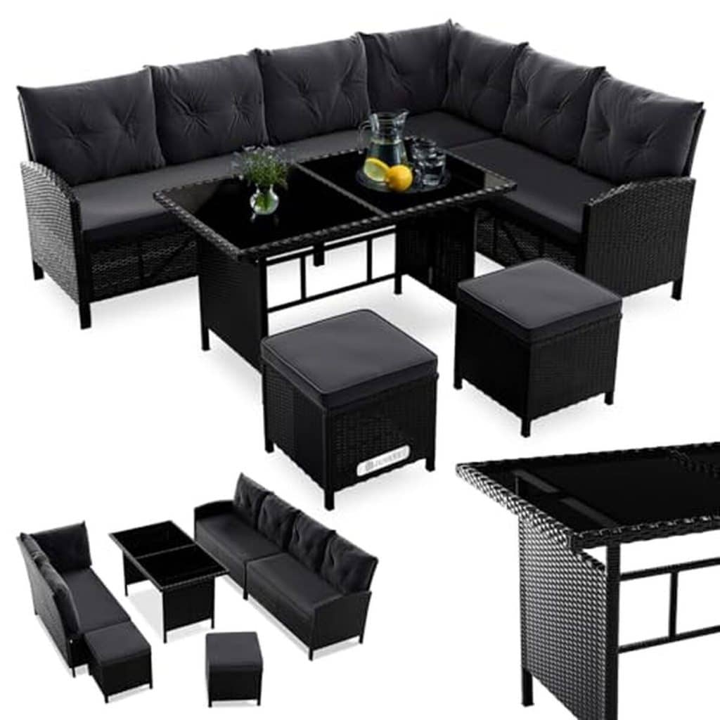 Test salon de jardin Juskys Manacor : confort et style pour 7 personnes