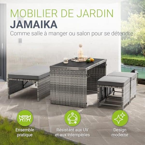Découvrez notre test complet du mobilier de jardin Jamaika de Juskys : qualité, élégance et polyvalence pour aménager votre espace extérieur avec style. 