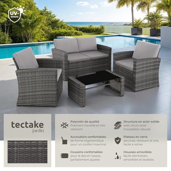 Découvrez notre test détaillé du salon de jardin TecTake 4 personnes en résine tressée : qualité, confort et durabilité analysés pour vous aider à choisir.