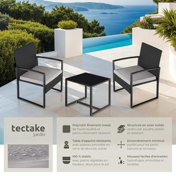 Découvrez notre test complet du salon de jardin TecTake en rotin noir et acier : qualité, design, durabilité et rapport qualité-prix pour votre terrasse. 