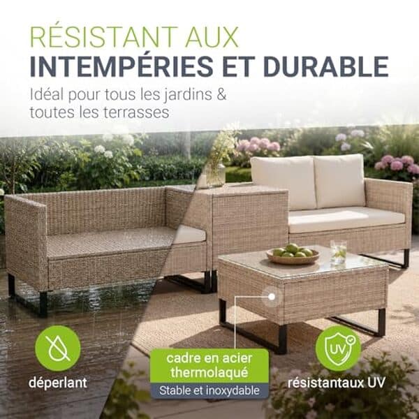 Découvrez notre test détaillé du salon de jardin Juskys Santorini en polyrotin : design, confort et durabilité pour votre terrasse. 