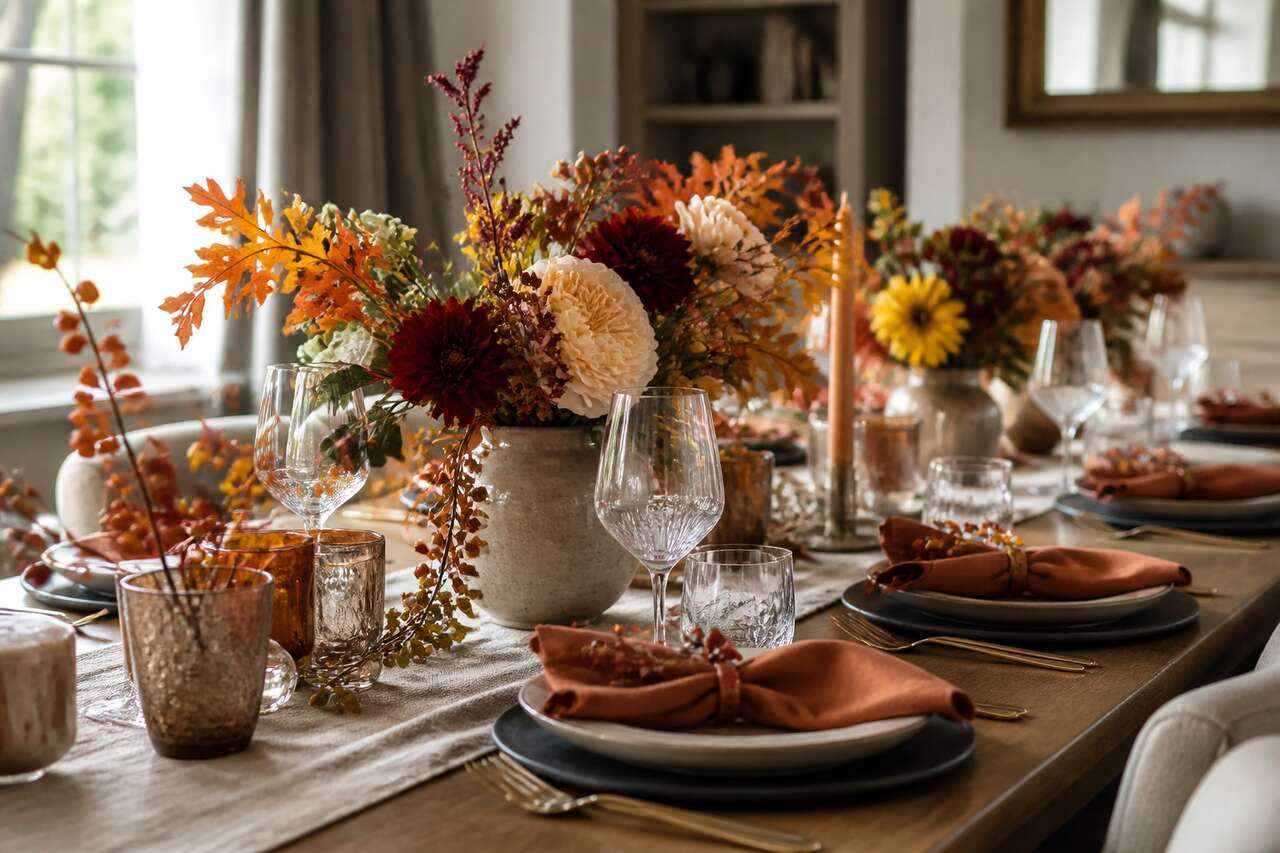 Table d&rsquo;automne: centre de table, vaisselle, serviettes et d&eacute;tails qui font chic