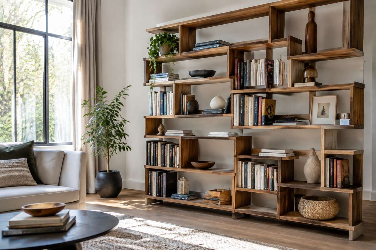 Composer et décorer : alternance livres, objets, vides et lumière Composer et décorer : alternance livres, objets, vides et lumière