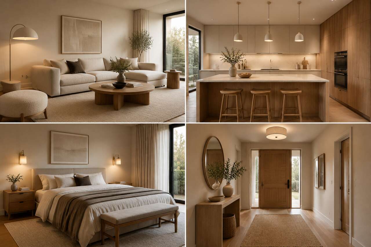 Plan d’éclairage minimaliste pièce par pièce: salon, cuisine, chambre, entrée Plan d’éclairage minimaliste pièce par pièce: salon, cuisine, chambre, entrée