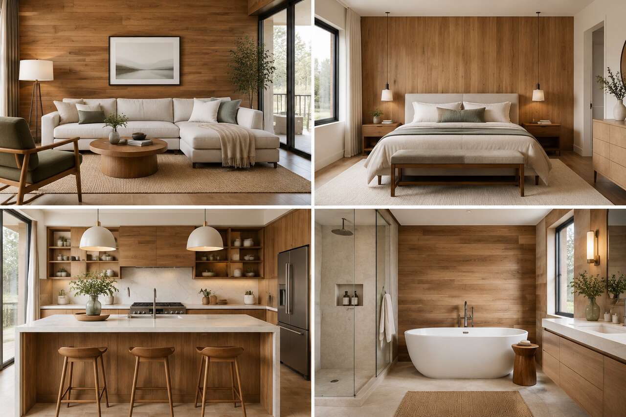 Adapter le mur en bois &agrave; chaque pi&egrave;ce : salon, chambre, cuisine, salle de bain